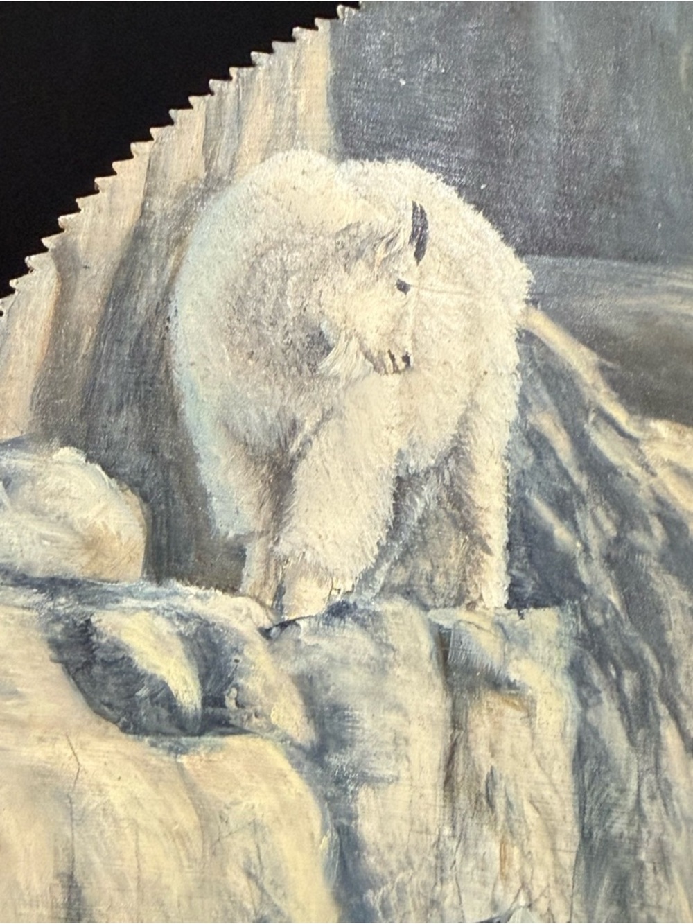 Vintage Hand Painted by Shirley Cox Mountain Goats Acrylic Painting on Saw Blade - Picture 9 of 11